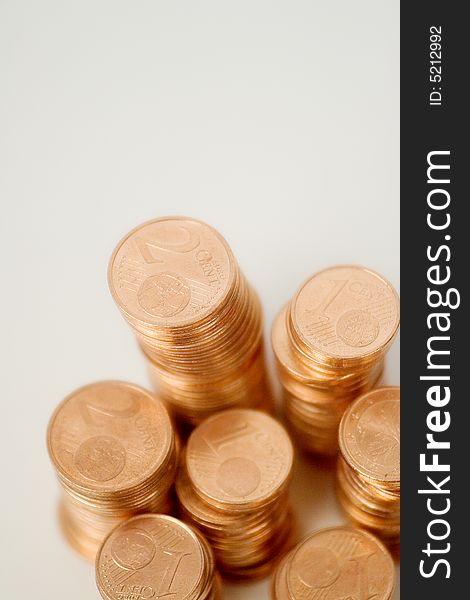 Stack of 1- and 2-eurocent-coins. Stack of 1- and 2-eurocent-coins