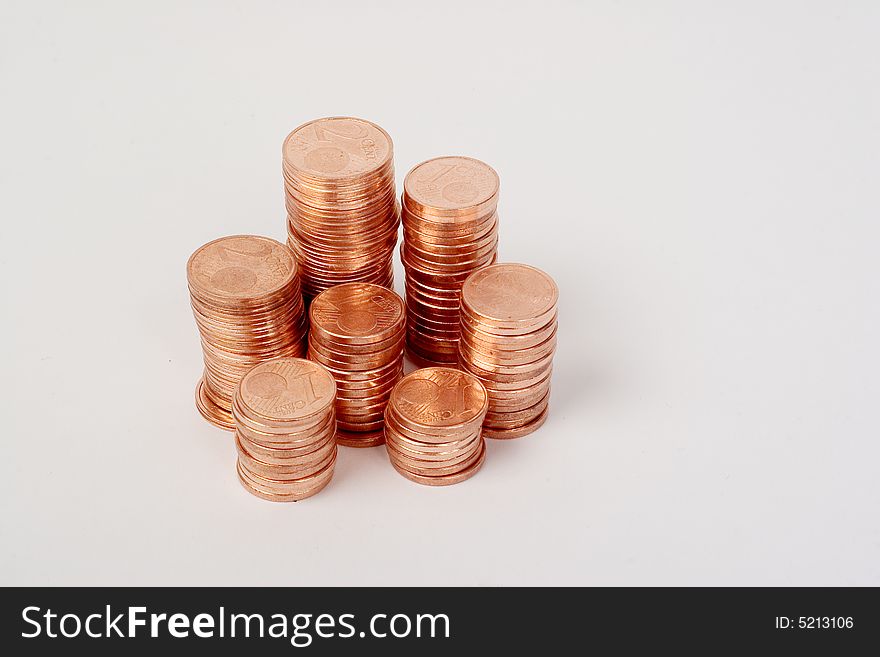 Stack of 1- and 2-eurocent-coins. Stack of 1- and 2-eurocent-coins