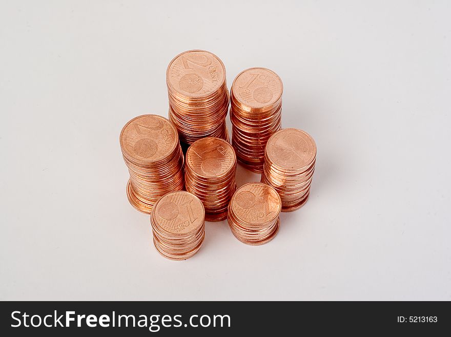 Stack of 1- and 2-eurocent-coins. Stack of 1- and 2-eurocent-coins