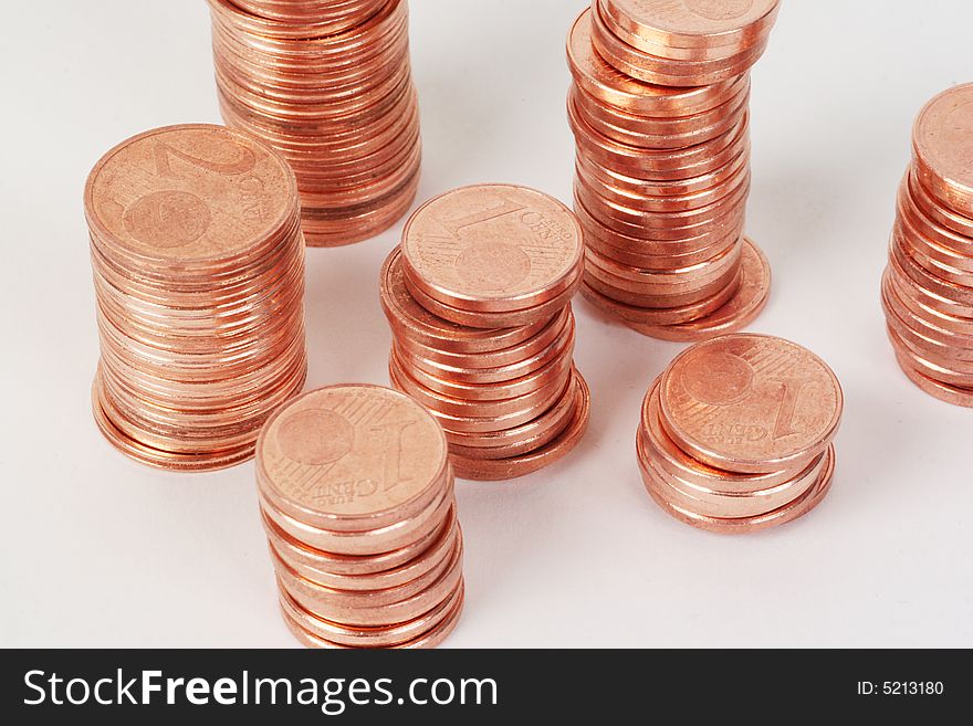 Stack of 1- and 2-eurocent-coins. Stack of 1- and 2-eurocent-coins