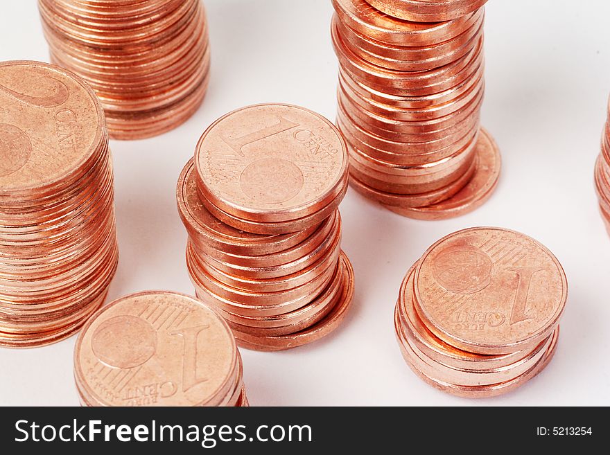 Stack of 1- and 2-eurocent-coins. Stack of 1- and 2-eurocent-coins