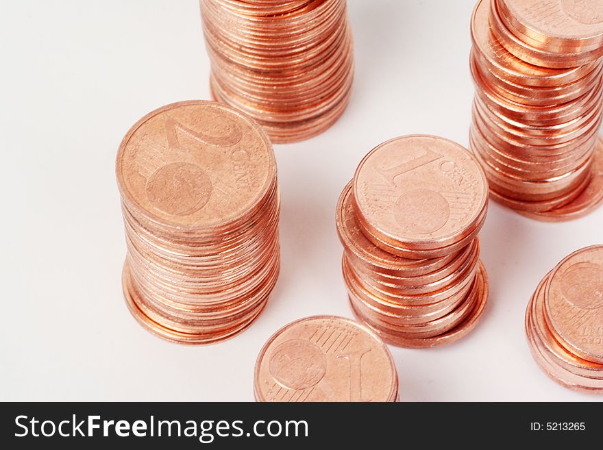 Stack of 1- and 2-eurocent-coins. Stack of 1- and 2-eurocent-coins