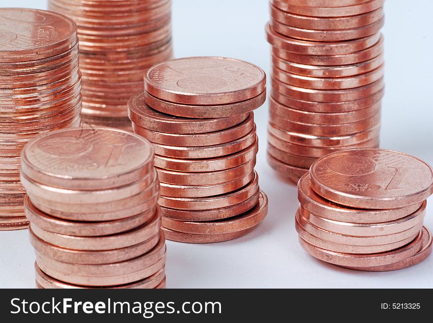 Stacks of One Cent Euro Coins