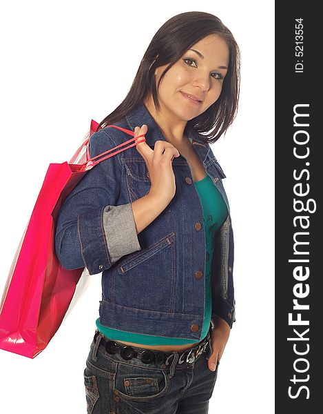 Attractive brunette woman with shopping bags