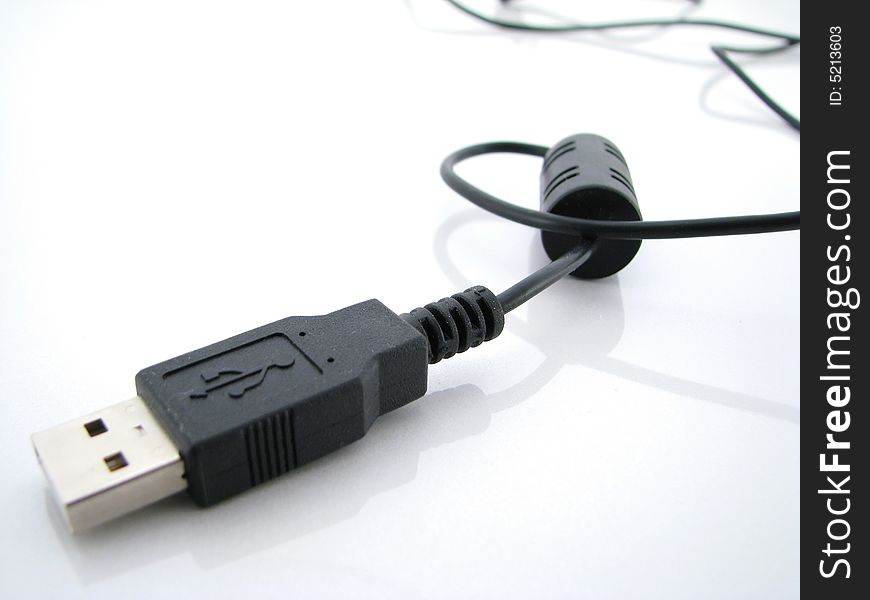 Black cable USB on a white background. Black cable USB on a white background