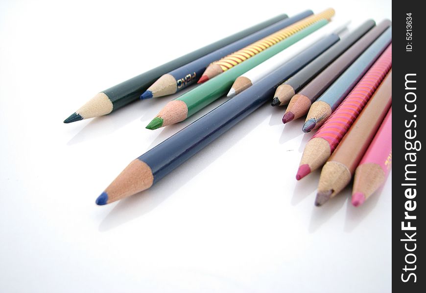 Color pencils on a white background. Color pencils on a white background