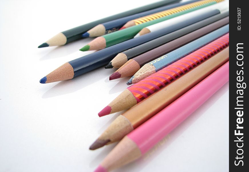 Color pencils on a white background. Color pencils on a white background