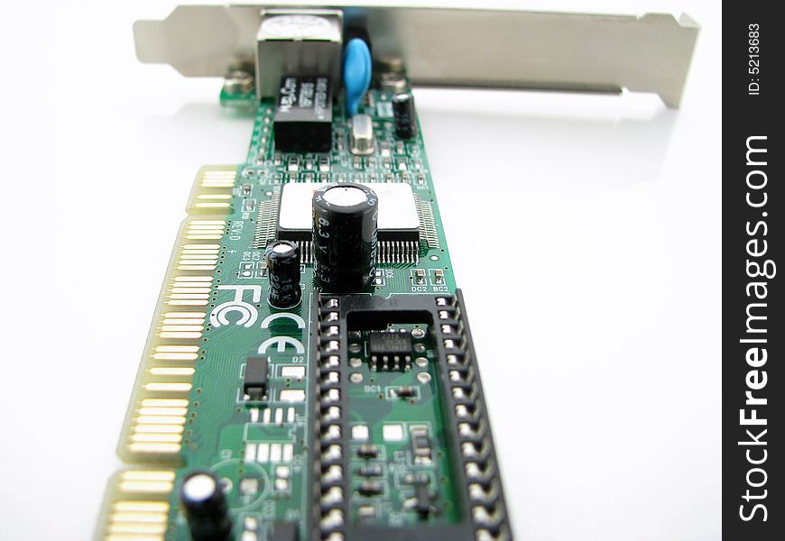 Videocard makro on a white background.