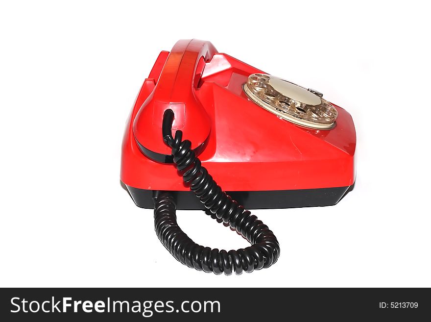 Red telephone on white background isolated