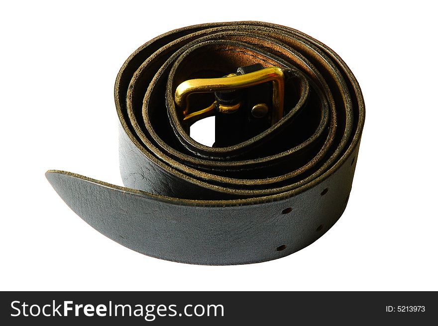 Stranded army leather belt with brass buckle on isolated background. Stranded army leather belt with brass buckle on isolated background.