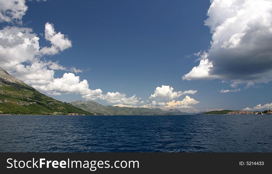 Deep blue sky with white clouds in Croatia. Deep blue sky with white clouds in Croatia