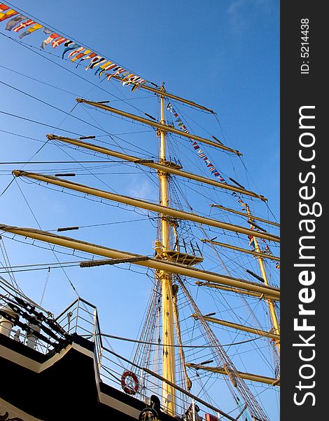 Sailing vessel at a mooring in port