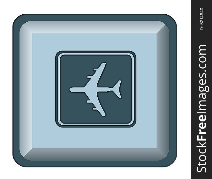 Blue web button with airplane. Blue web button with airplane