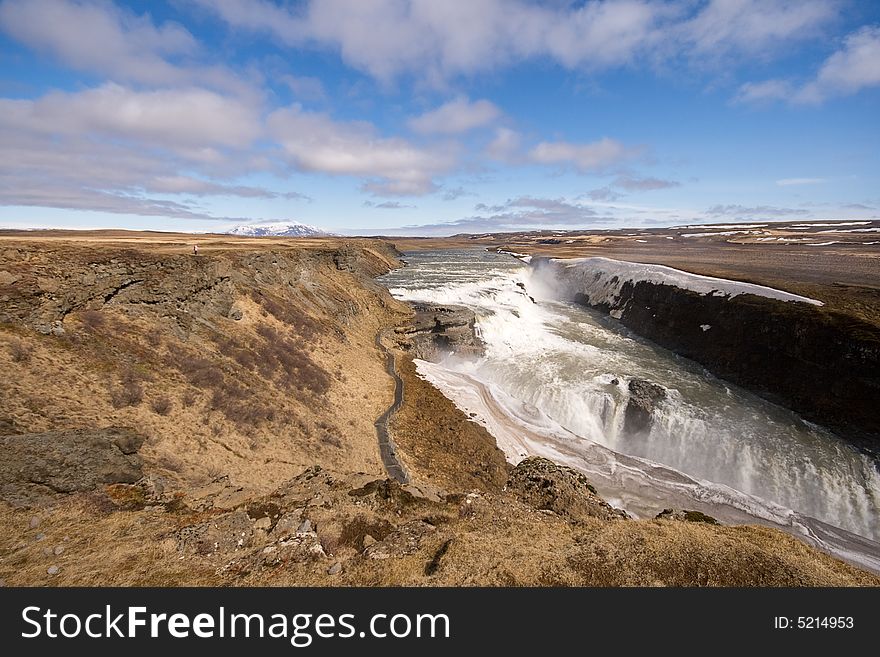 Waterfall in iceland, wide angle