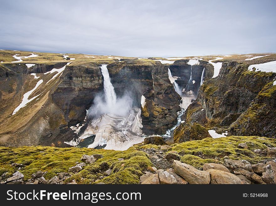 Waterfall in iceland, wide angle