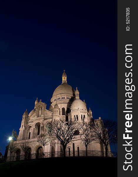 The famous church of sacre coeur in the night, Paris. The famous church of sacre coeur in the night, Paris