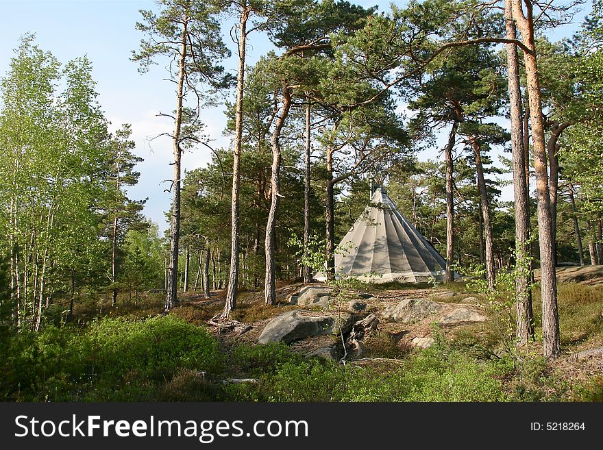 A tent used by scouts and kindergarden children, in a wood. A tent used by scouts and kindergarden children, in a wood