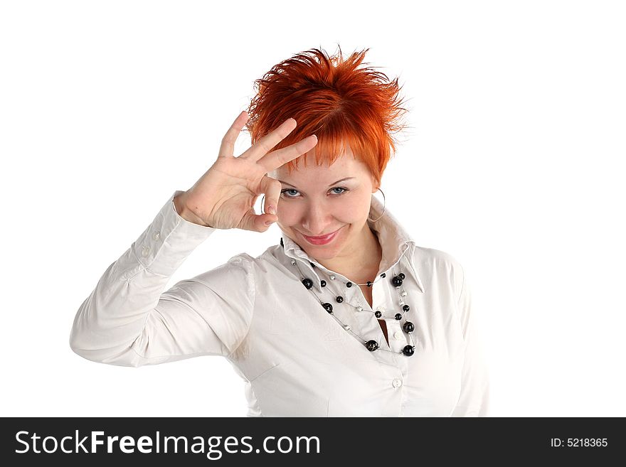 Happy lucky young woman with ok gesture