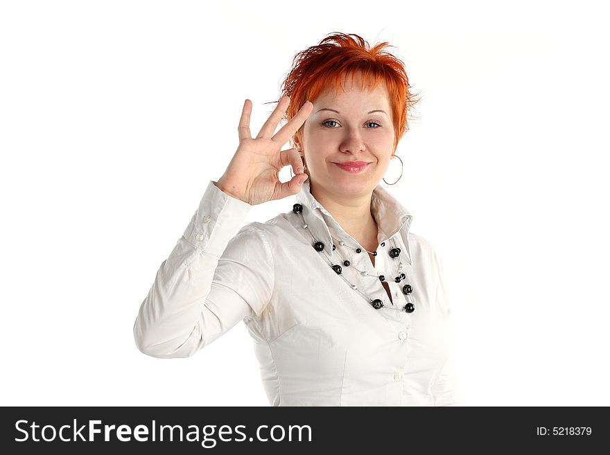 Happy lucky young woman with ok gesture