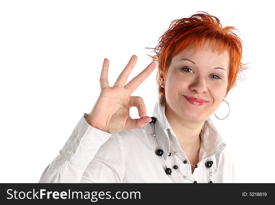 Happy lucky young woman with ok gesture