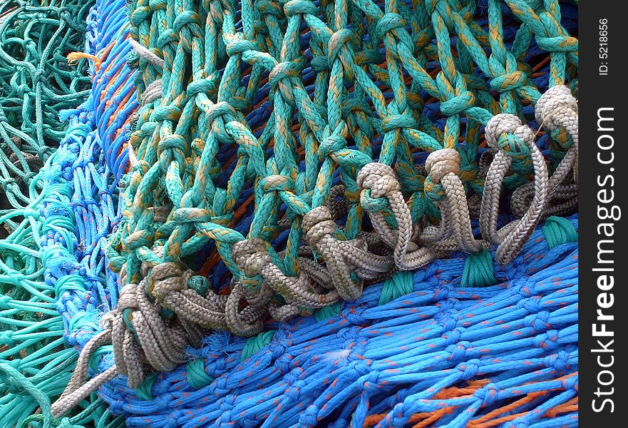 Fishing nets seen in close up detail.