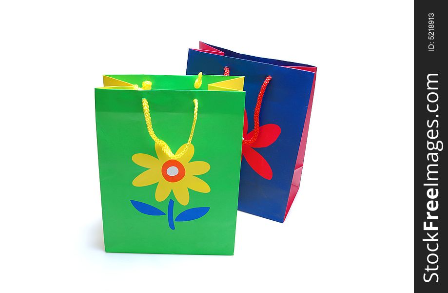 Green and blue bags flower for carrying purchases. Green and blue bags flower for carrying purchases