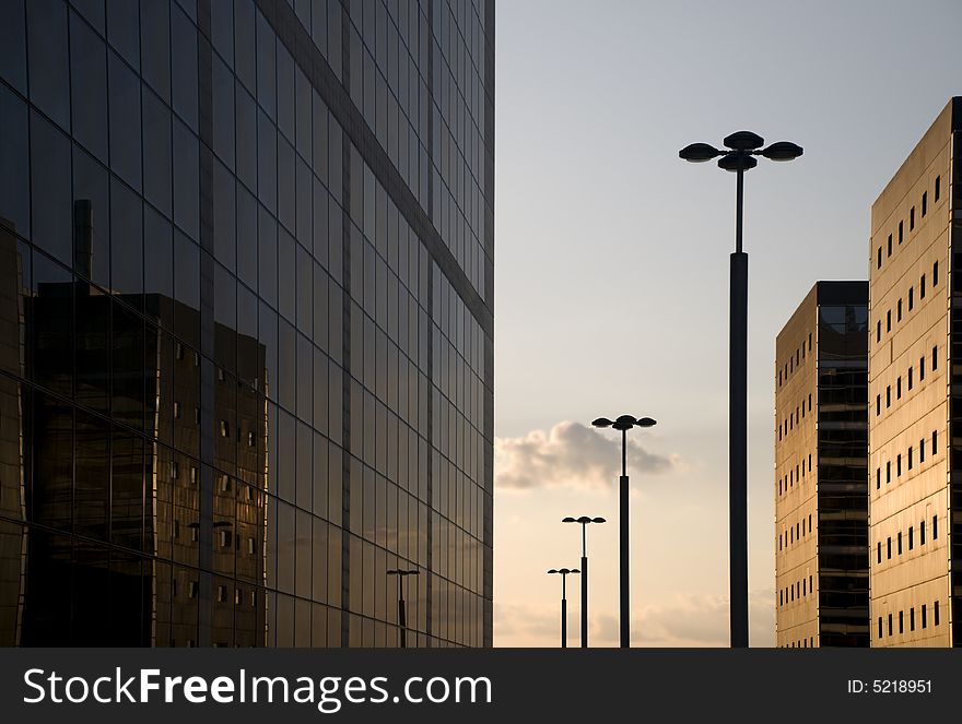 Skyscrapers and streetligts