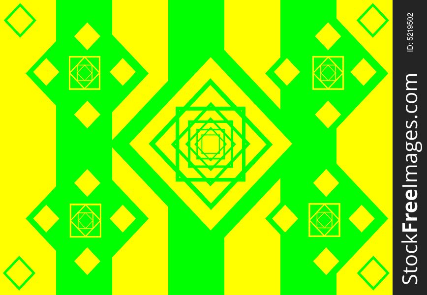 Green and yellow rhombuses on striped green and yellow background. Green and yellow rhombuses on striped green and yellow background