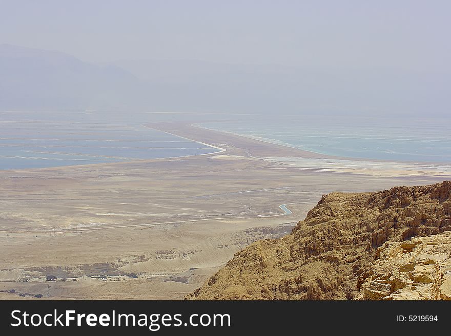 Israel. Masada fortress located between Judean desert and the Dead sea.