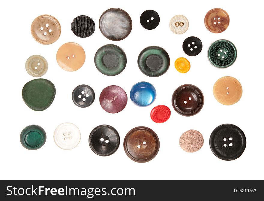 Miscellaneous buttons on a white