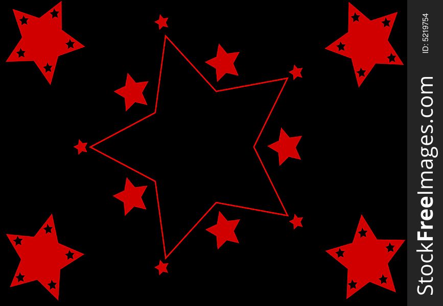 Red stars of different size on black background. Red stars of different size on black background