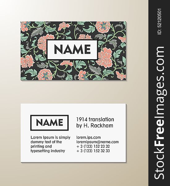 Vector floral visit card template on beige background