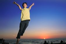 Free Jumping In Tropical Sunset Stock Image - 5222421