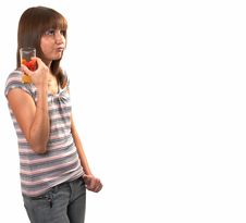 Girl Drinking Juice Stock Photos