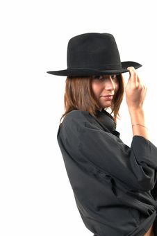 Girl In A Black Shirt And A Cowboy S Hat Royalty Free Stock Photos Girl In A Black Shirt And A Cowboy S Hat Royalty Free Stock Photos
