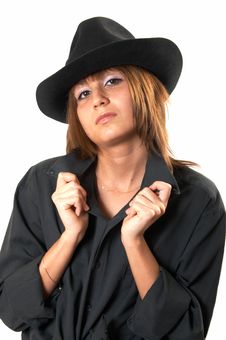 Girl In A Black Shirt And A Cowboy S Hat Stock Photography Girl In A Black Shirt And A Cowboy S Hat Stock Photography
