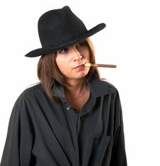 Girl In A Black Shirt And A Cowboy S Hat Stock Image Girl In A Black Shirt And A Cowboy S Hat Stock Image