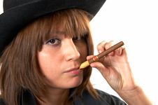 Girl In A Black Shirt And A Cowboy S Hat Stock Photography Girl In A Black Shirt And A Cowboy S Hat Stock Photography