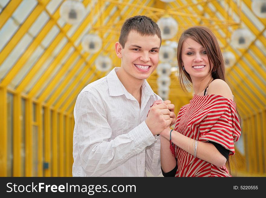 Young couple on footbridge