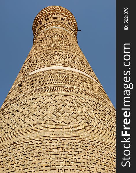 The minaret in moscue Kaljan, the highest in Bukhara, Uzbekistan. The minaret in moscue Kaljan, the highest in Bukhara, Uzbekistan