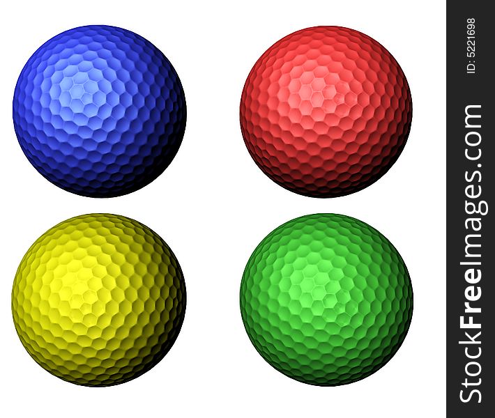 4 colored golf balls on white