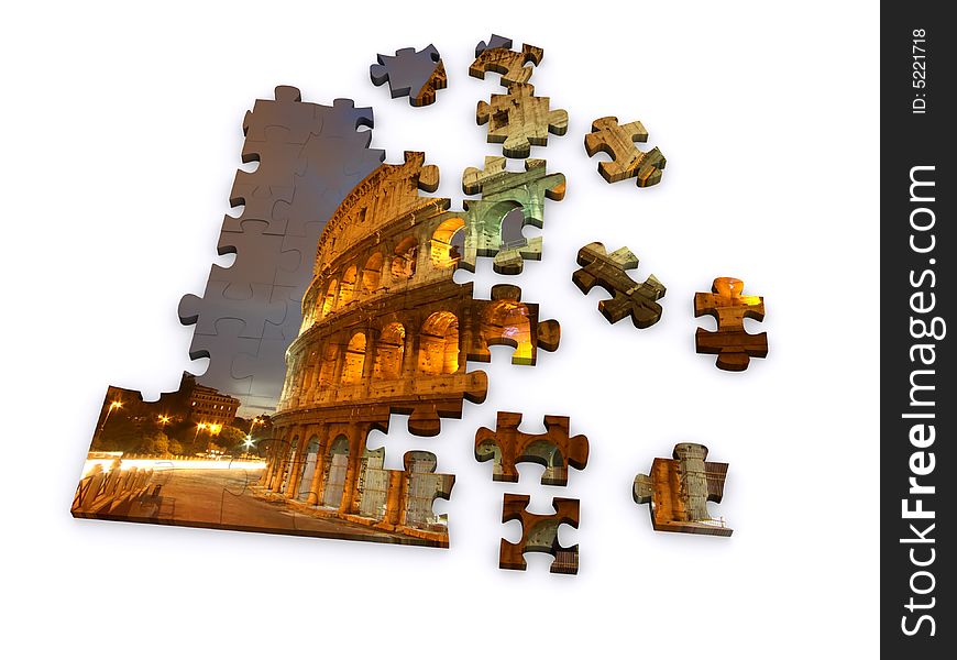 Isolated on white, roman Colosseum puzzle. Isolated on white, roman Colosseum puzzle