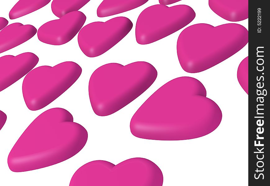 Nice 3d hearts rendered over white