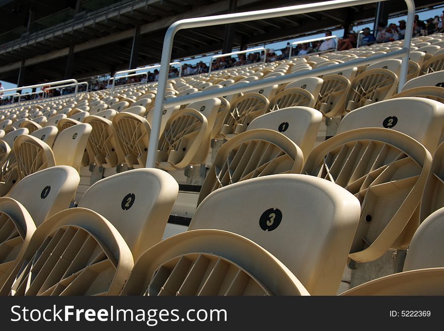 Numbered folding chair at a stadium. Numbered folding chair at a stadium