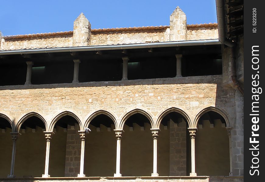 Gothic abbey monastery and cloister in Barcelona (Spain)