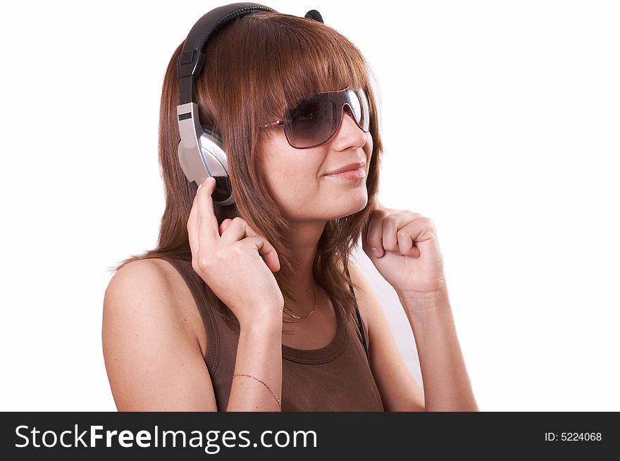 Girl in brown with headphones