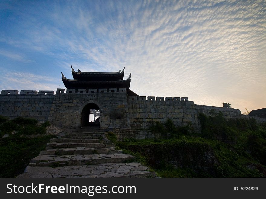 The Chinese city gate in sunglow