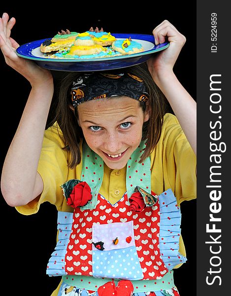 Close-up portrait of girl in apron. Close-up portrait of girl in apron