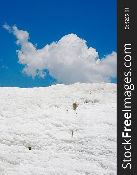 White rock on a background of the sky, Pamukkale, Turkey