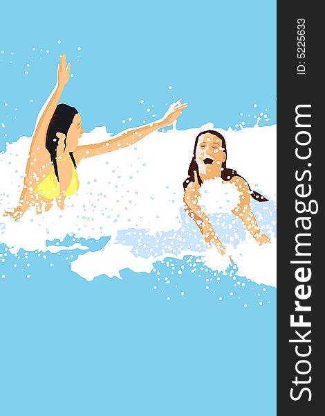 Two teenage girls in water. Two teenage girls in water